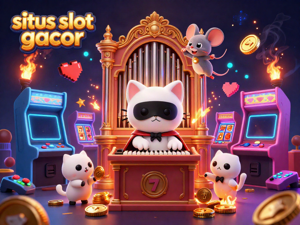 Engage with situs slot gacor in a vibrant 3D casino scene featuring a phantom cat and mouse acrobat.