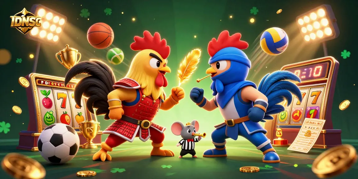 Engage with IDNSCORE slot games as twin fighting roosters set the stage for thrilling action.