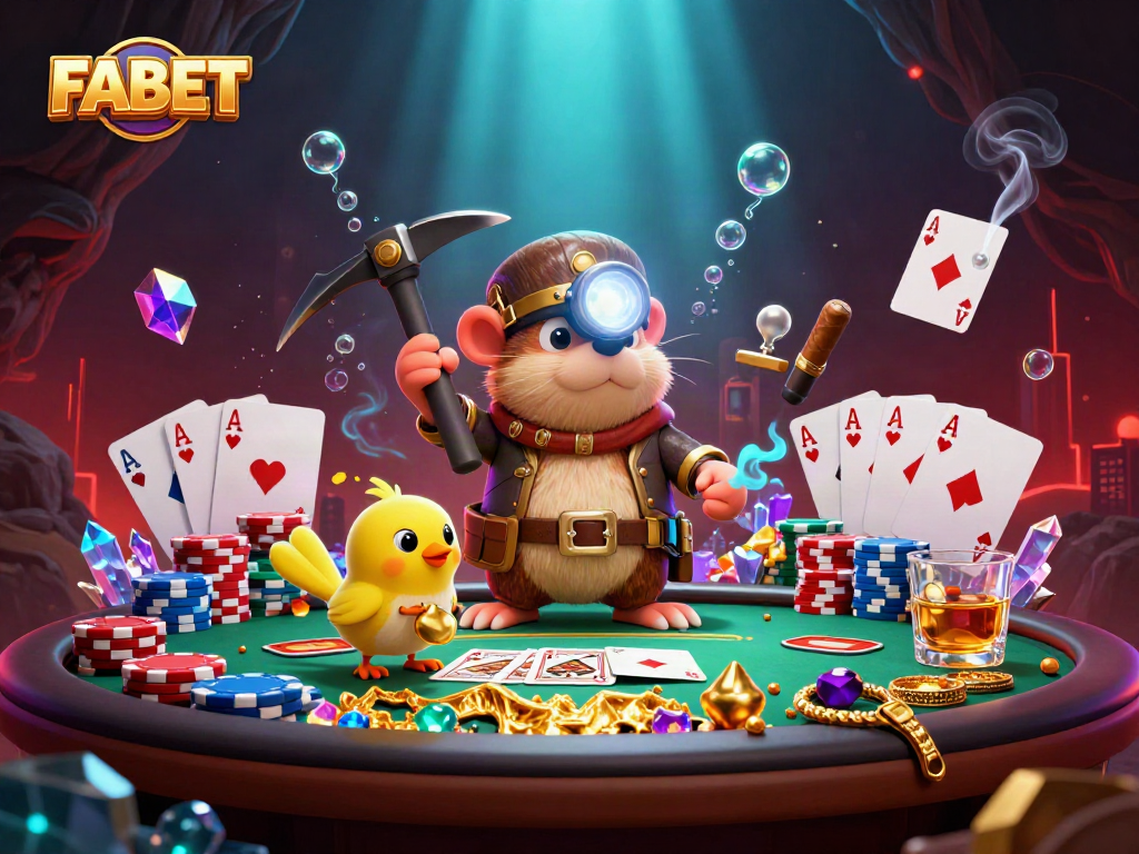 Engage in thrilling gameplay at FABET, showcasing a treasure hunter mole amidst vibrant casino elements.