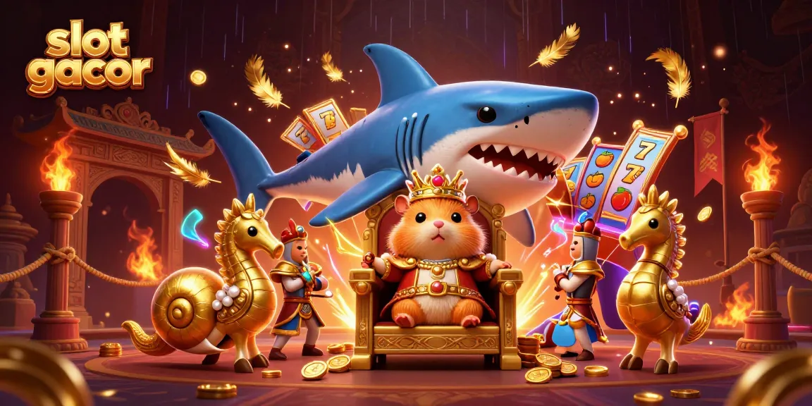 Experience the thrill of slot gacor with our vibrant, dynamic casino illustration featuring a golden hamster king and royal sea guards.