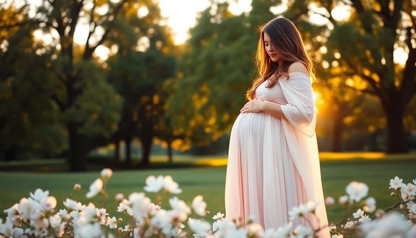 Capture the essence of motherhood with a maternity photographer Brantford Ontario portraying an expecting mother in a serene park.