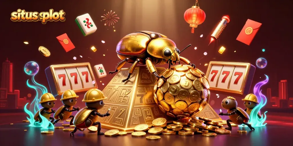 Situs slot menarik dengan karakter unik dan elemen kasino yang meriah.