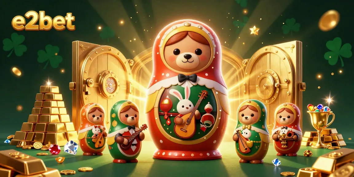 Experience excitement with e2bet in a bustling casino scene full of gems and golden treasures.
