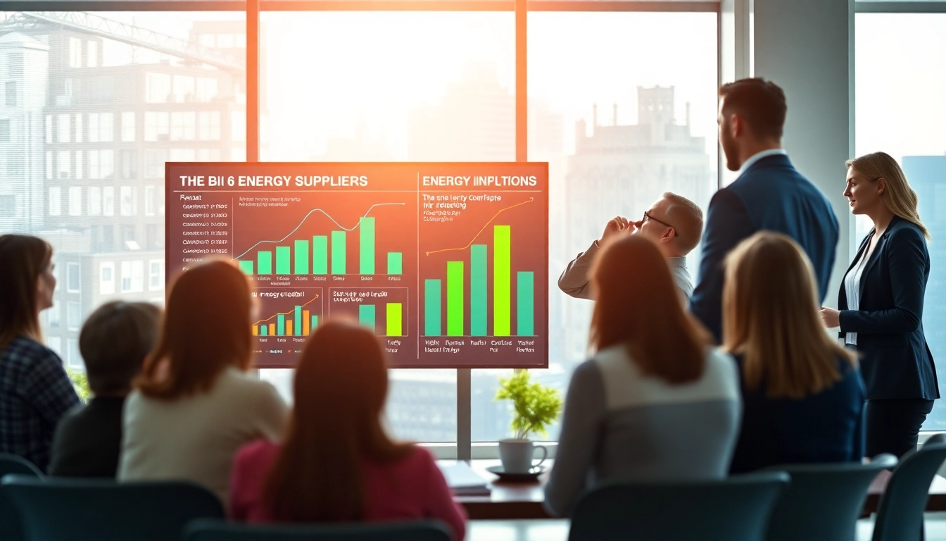 Illustration showing the big 6 energy suppliers analyzed through a detailed infographic format.