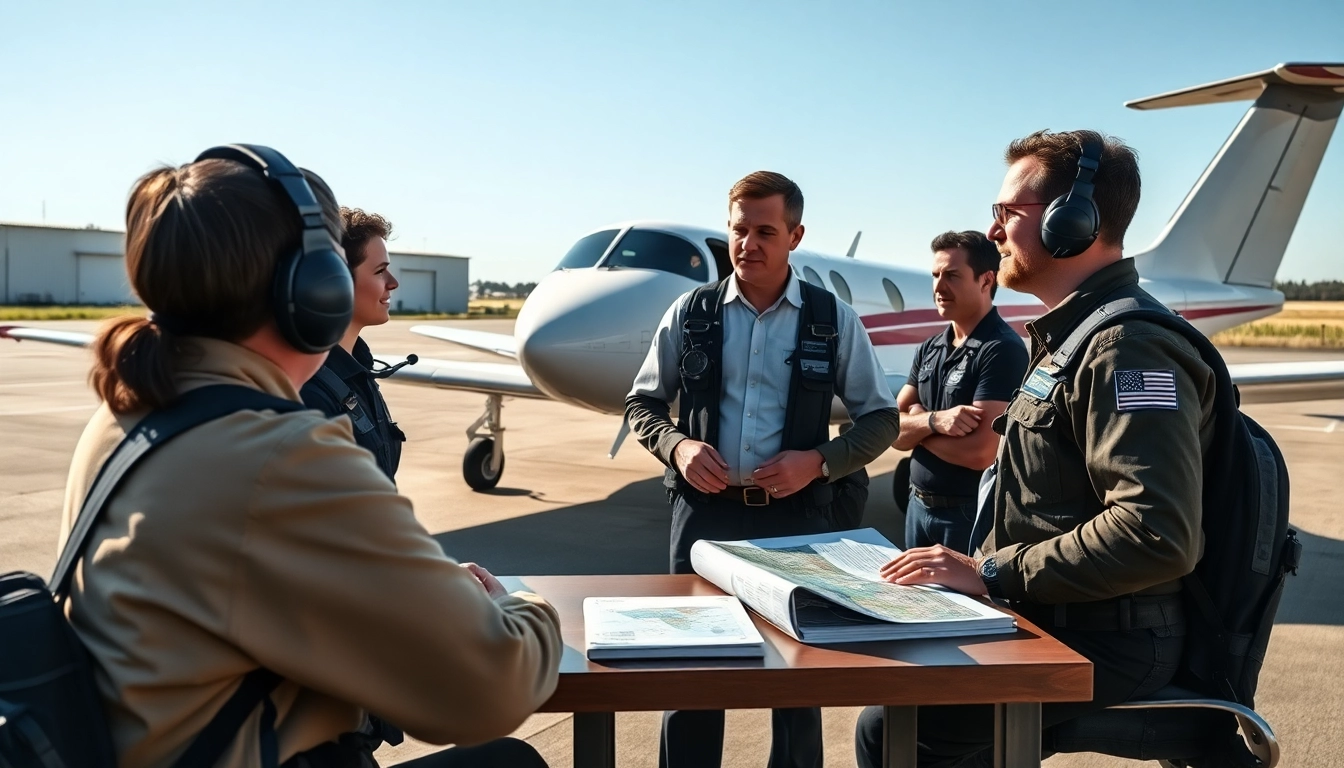 Engaged students at a flight school near me discussing aviation training actively.