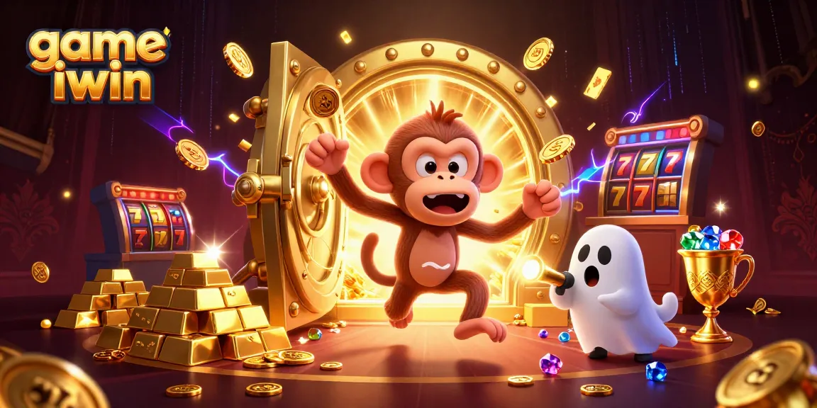 Experience thrilling gameplay with game iwin featuring a mischievous monkey and a curious puppy in a haunted casino.