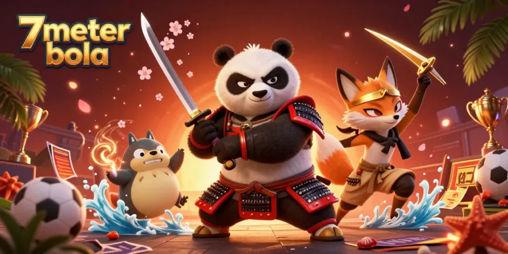 Join the action at 7meter bola while samurai panda and ninja fox celebrate a thrilling sports betting atmosphere.