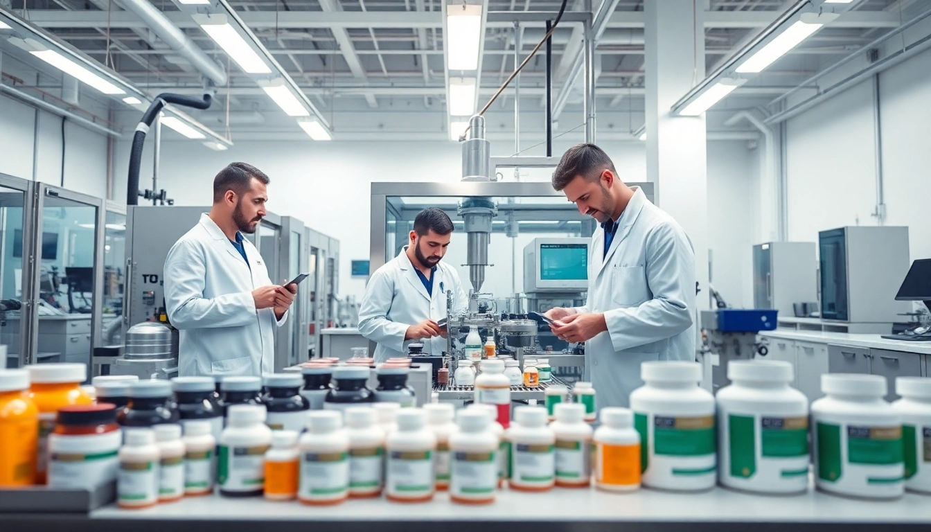 Streamlined process of a Private Label Supplement Mnaufacturer showcasing professionals and advanced machinery.
