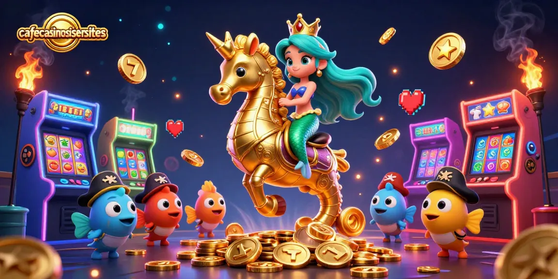 Experience the thrill of cafecasinosistersites as a mermaid explores colorful slots and jackpots with animated fish and arcade games.