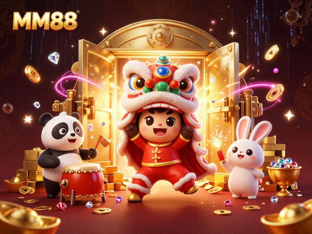Experience the excitement of MM88 with vibrant characters amidst treasures, bringing adventure to online gambling.