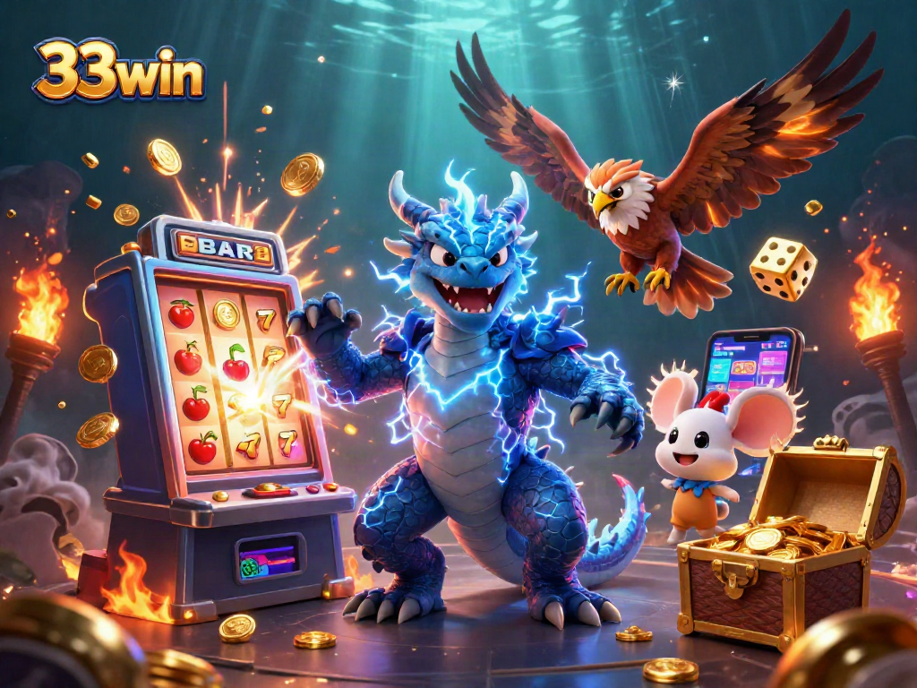 Experience thrilling winnings at 33win with electrifying characters and vibrant casino elements.