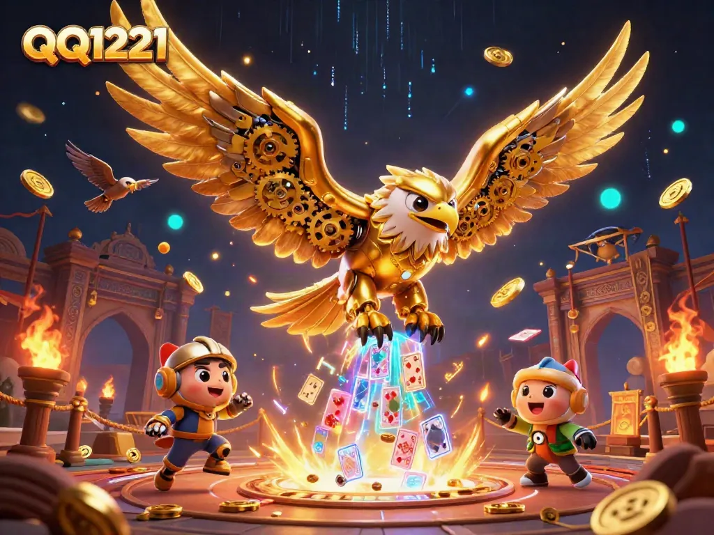 Engage with QQ1221 in this dynamic 3D casino scene showcasing elite gaming elements.