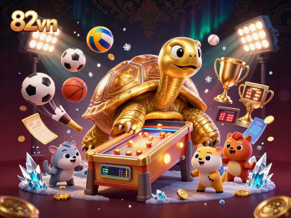 Engage in thrilling games at 82vn with a vibrant casino scene featuring fun characters and rich details.