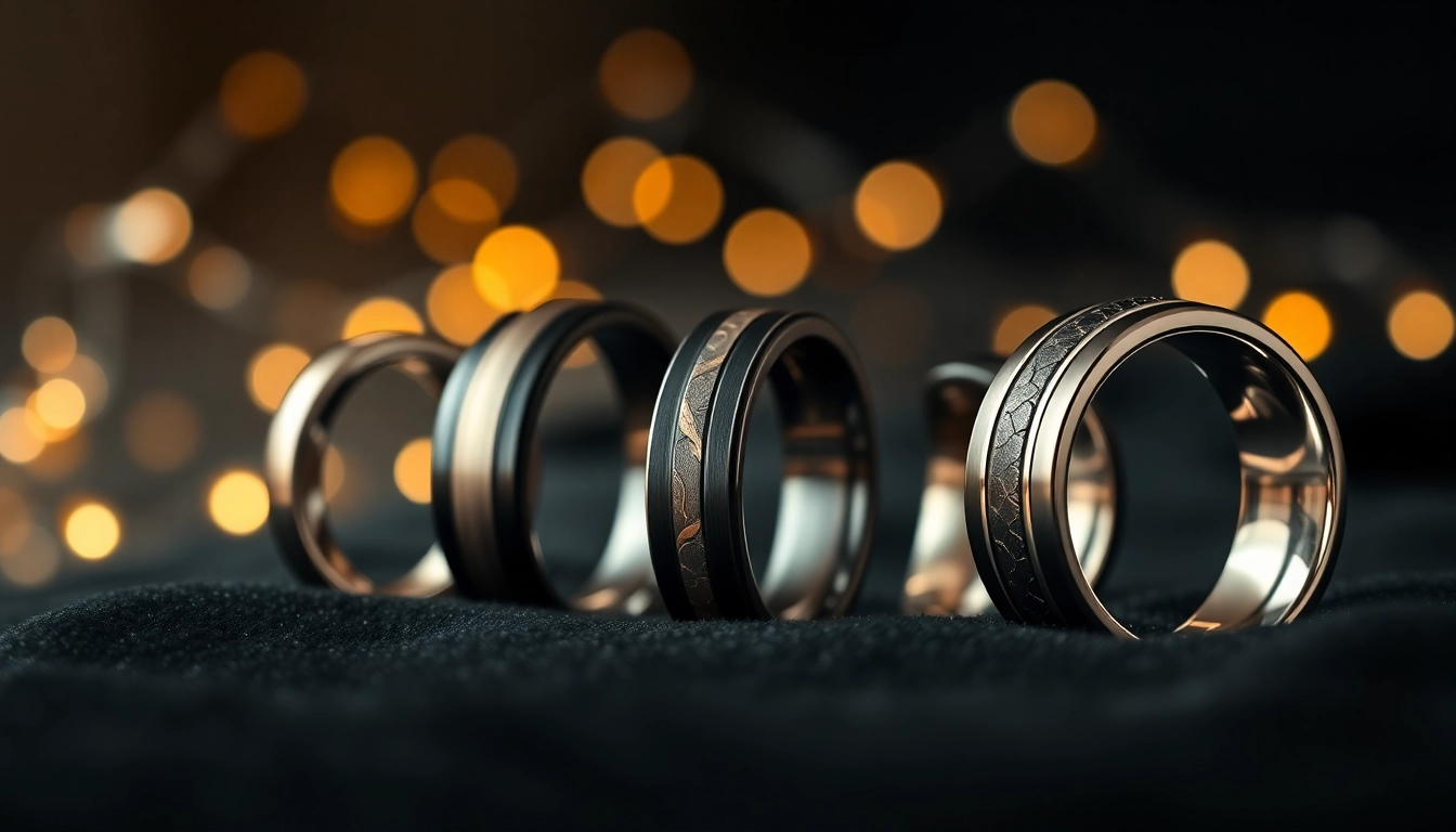 Showcasing stunning tungsten metal rings with intricate designs and polished surfaces.