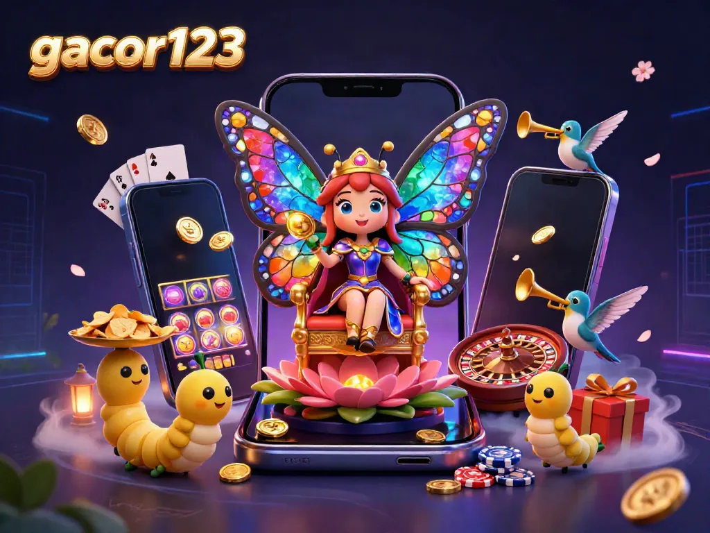 Experience thrilling wins with gacor123 as the butterfly queen reigns over a vibrant casino scene.
