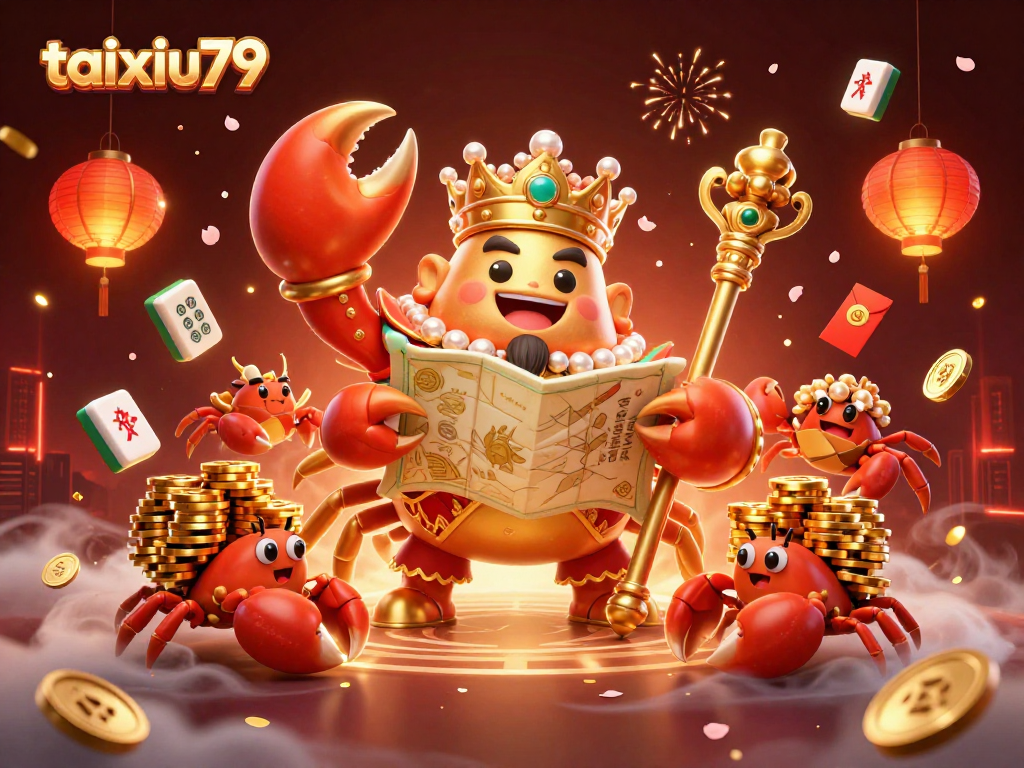 Play TÀI XỈU at taixiu79 with engaging visuals of a golden crab emperor amidst vibrant casino elements.