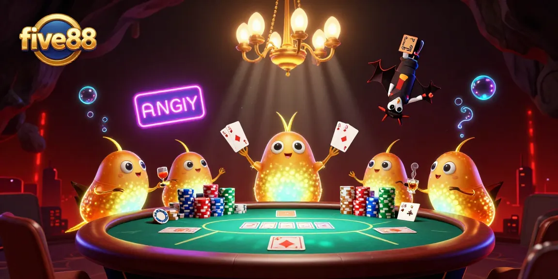 Experience the vibrant five88 casino with animated glowworms illuminating thrilling poker action.