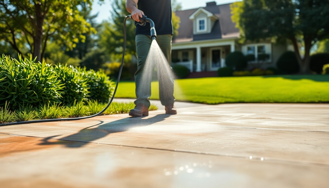 Driveway cleaning service in action, removing grime for a pristine appearance.