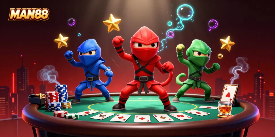 Experience thrilling gameplay at MAN88 with cartoon ninjas and vibrant casino elements.