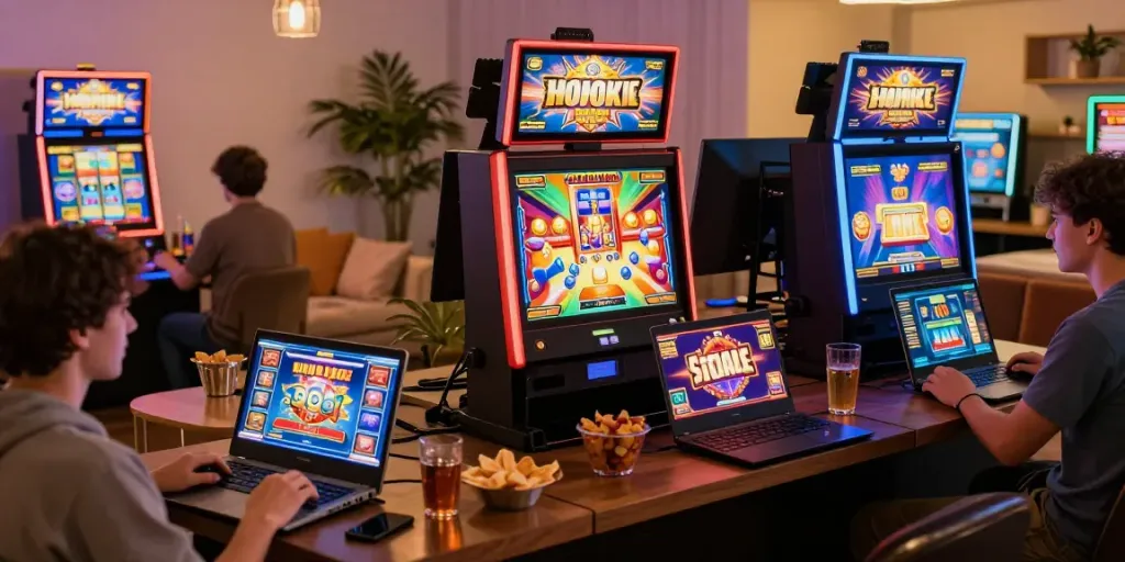 Pengalaman bermain dengan apk slot di ruang tamu nyaman yang ceria.