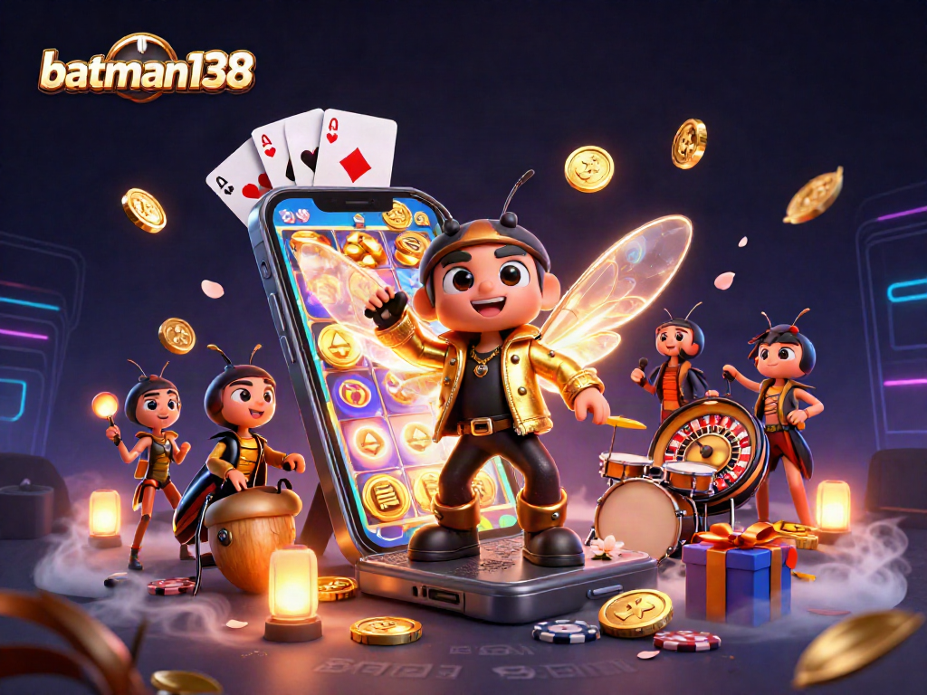 Experience the excitement of batman138 with dynamic casino games illustrated in a vibrant scene.