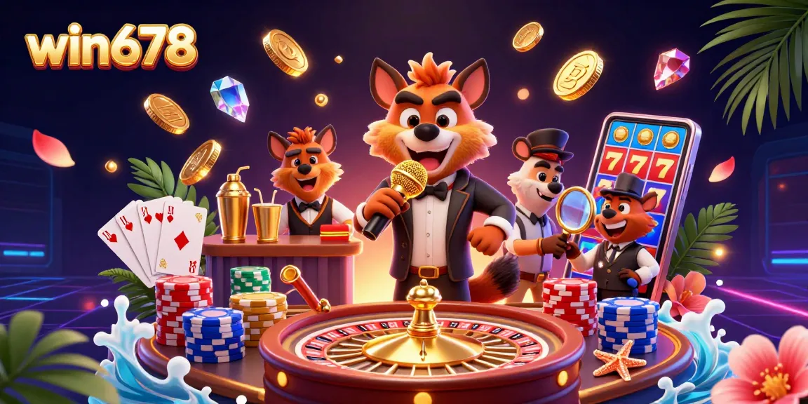 Experience win678 as hyenas bring laughter in a vibrant casino scene filled with golden coins and giggles.