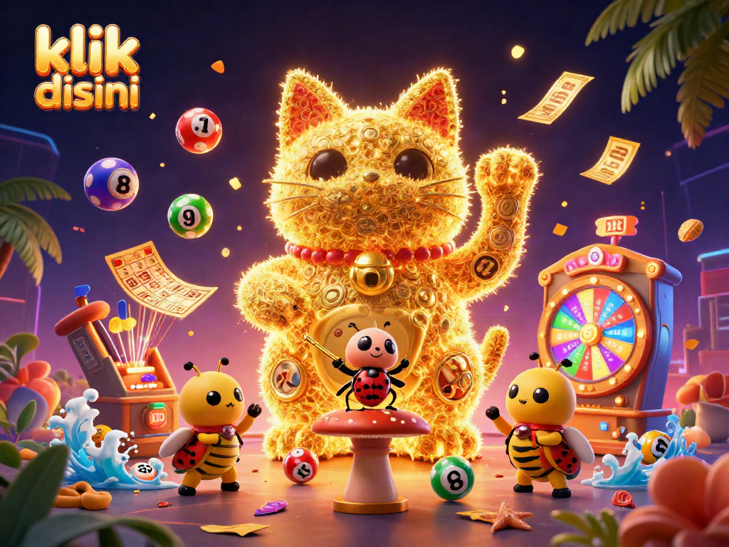 Experience excitement with klik disini as a lucky cat comes to life amidst vibrant casino elements.