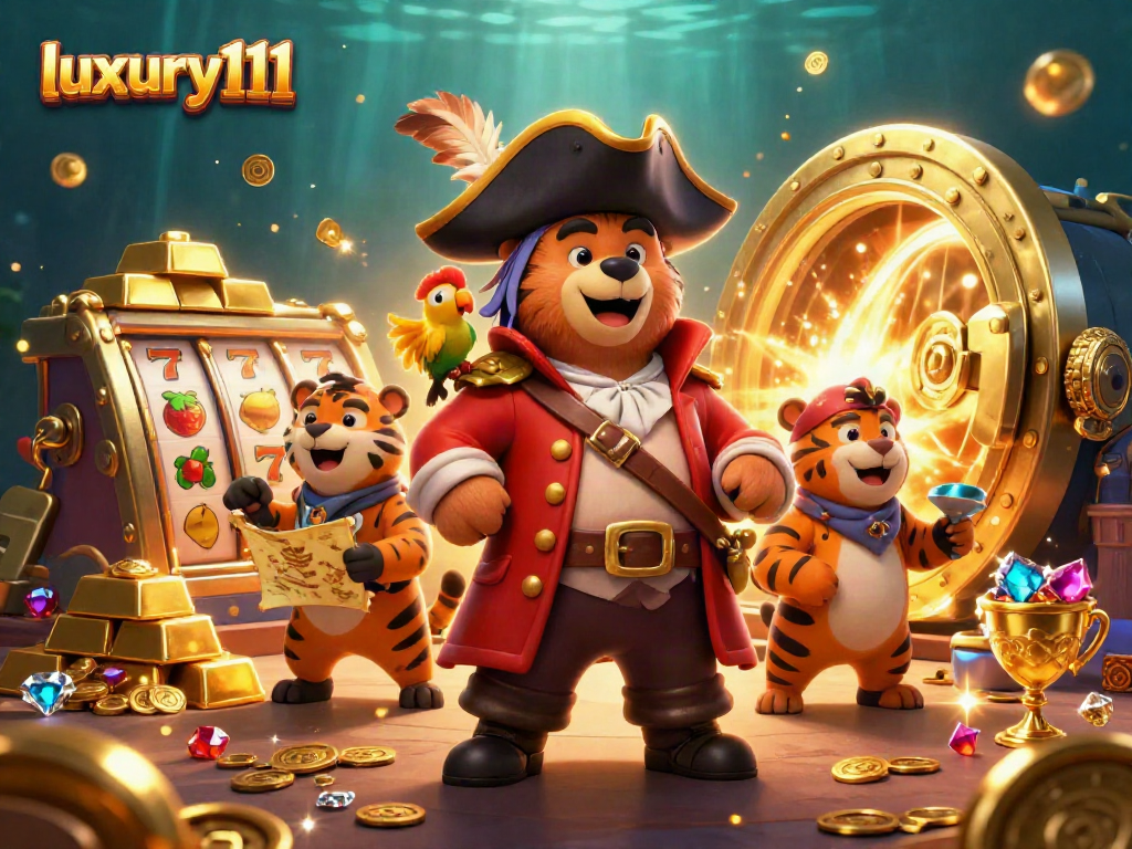Join the adventure with luxury111 in a lively casino scene featuring treasure and slot magic!