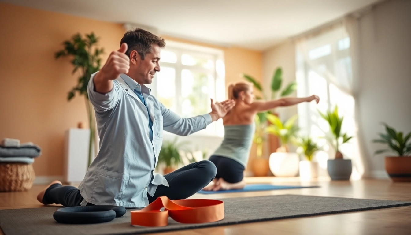 Engaging session on back pain relief with physiotherapist guiding stretches effectively.