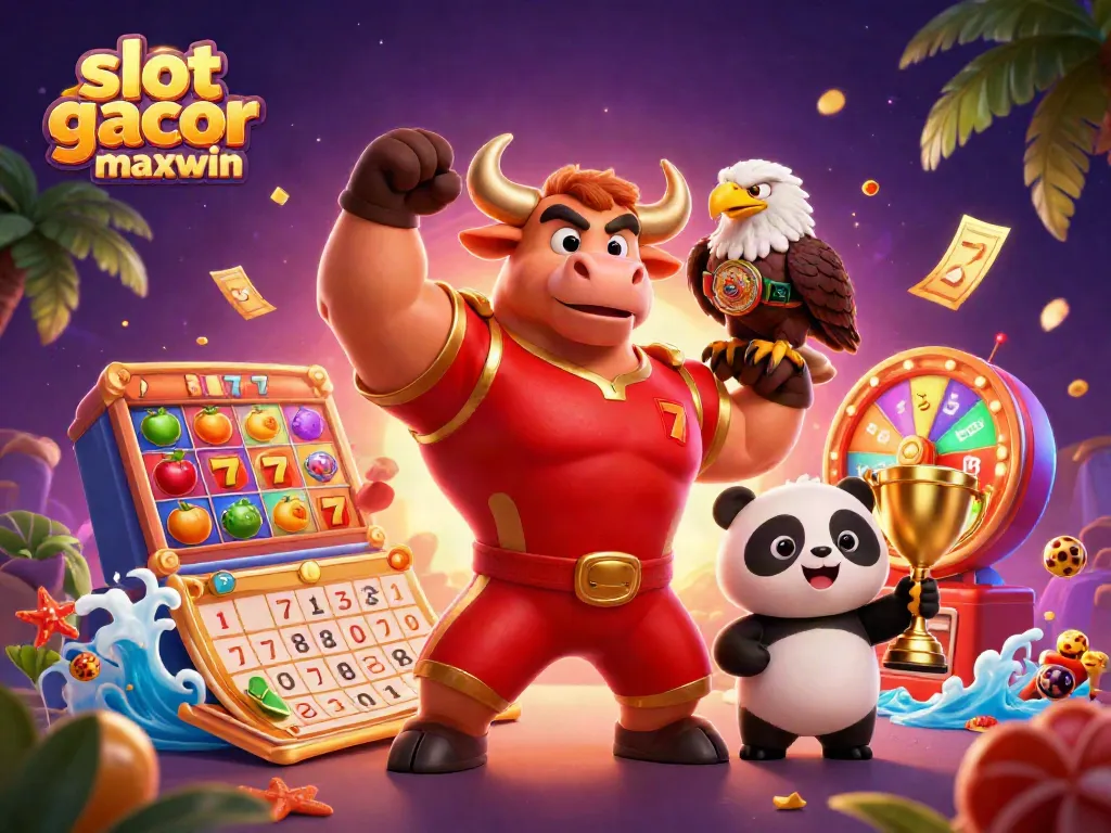Experience excitement with slot gacor maxwin, featuring vibrant characters and dynamic casino elements in a captivating scene.