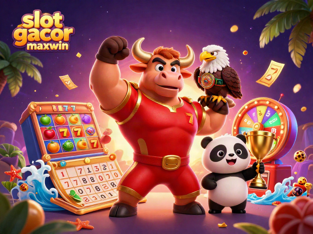Experience excitement with slot gacor maxwin, featuring vibrant characters and dynamic casino elements in a captivating scene.
