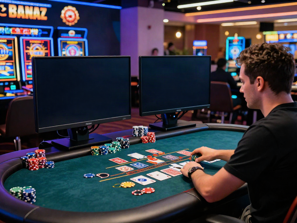Player enjoying an interactive game at amex casinos, surrounded by modern gaming gear and vibrant lighting.