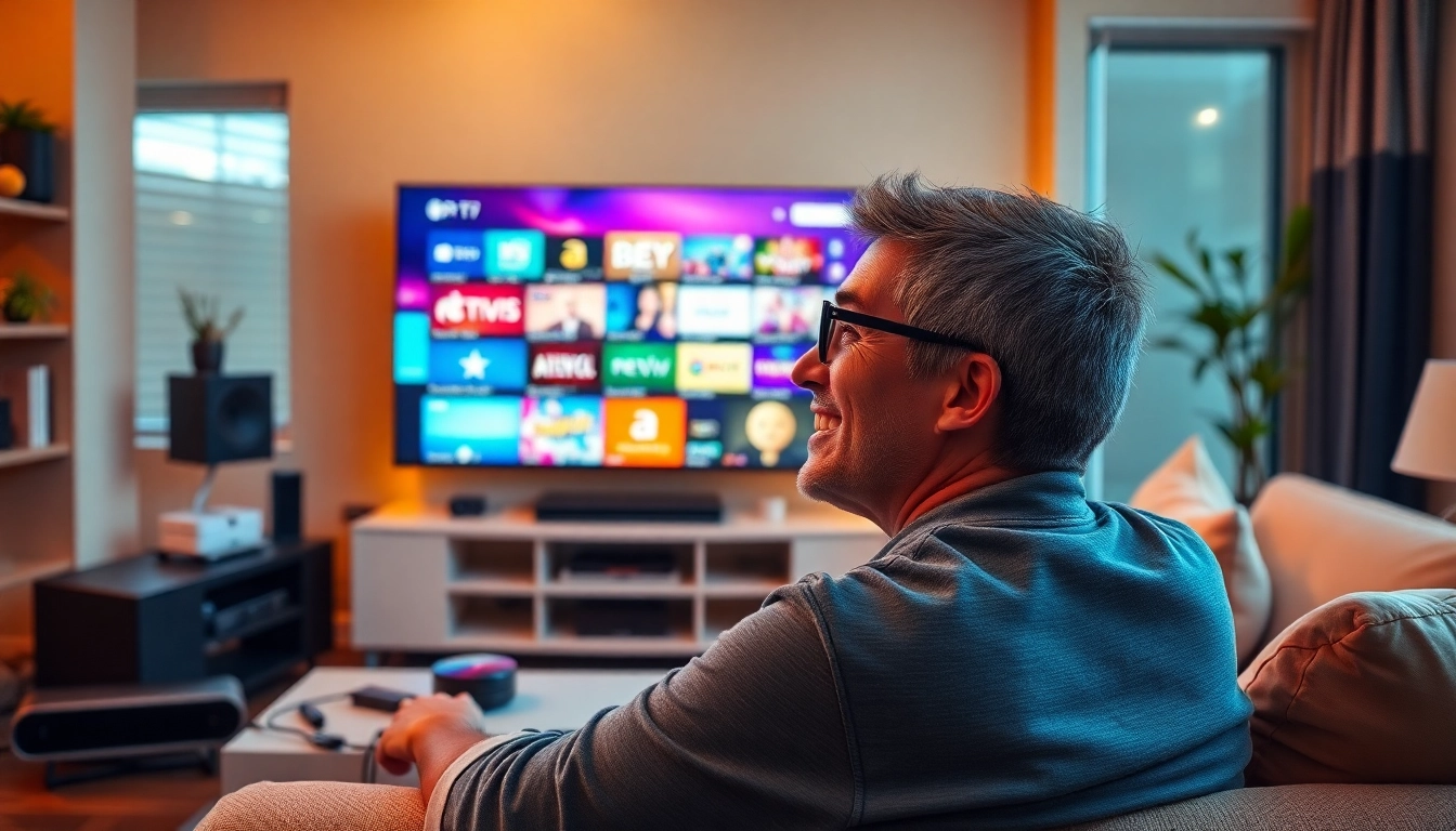 Engaged viewer experiencing the excitement of free trial iptv in a cozy living room.