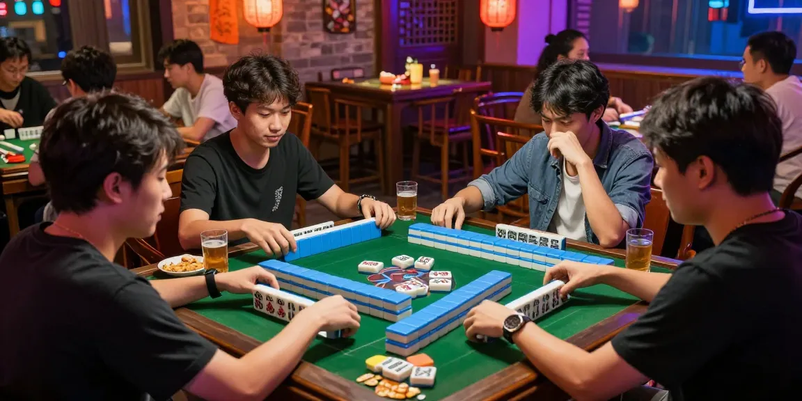 Engaging Mahjong game night with players enjoying MAHJONGJP88 in a lively atmosphere filled with snacks and colorful tiles.