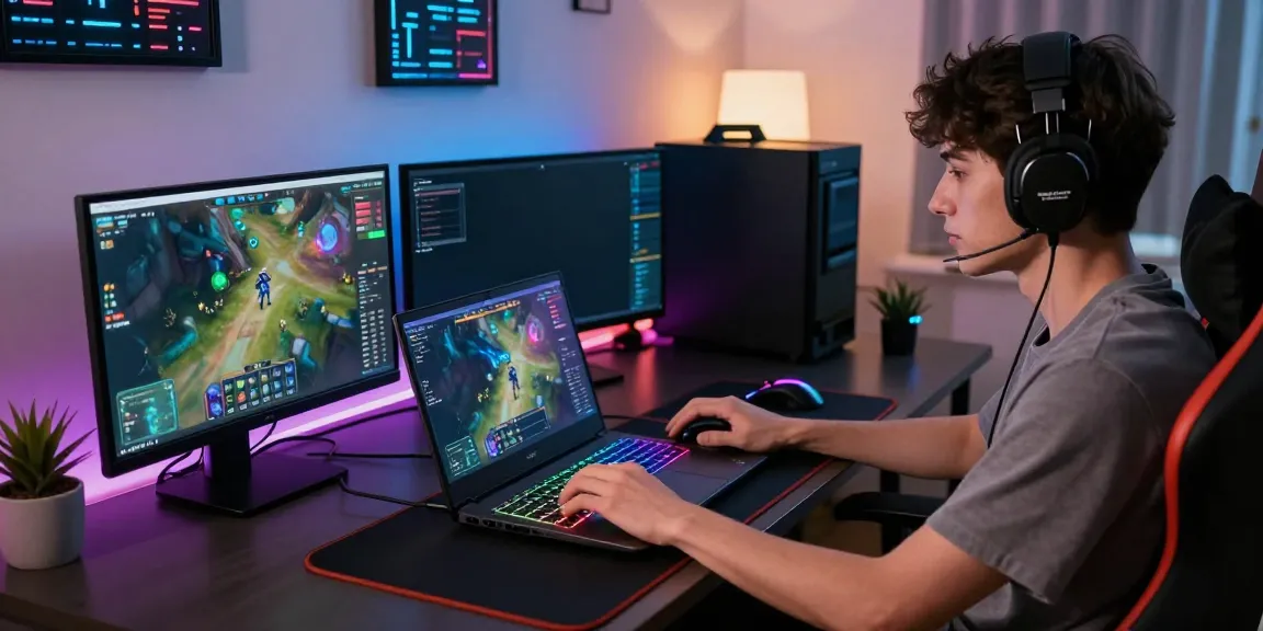 Engaged gamer at modern workstation logging into Singatoto, surrounded by vibrant gaming setup.