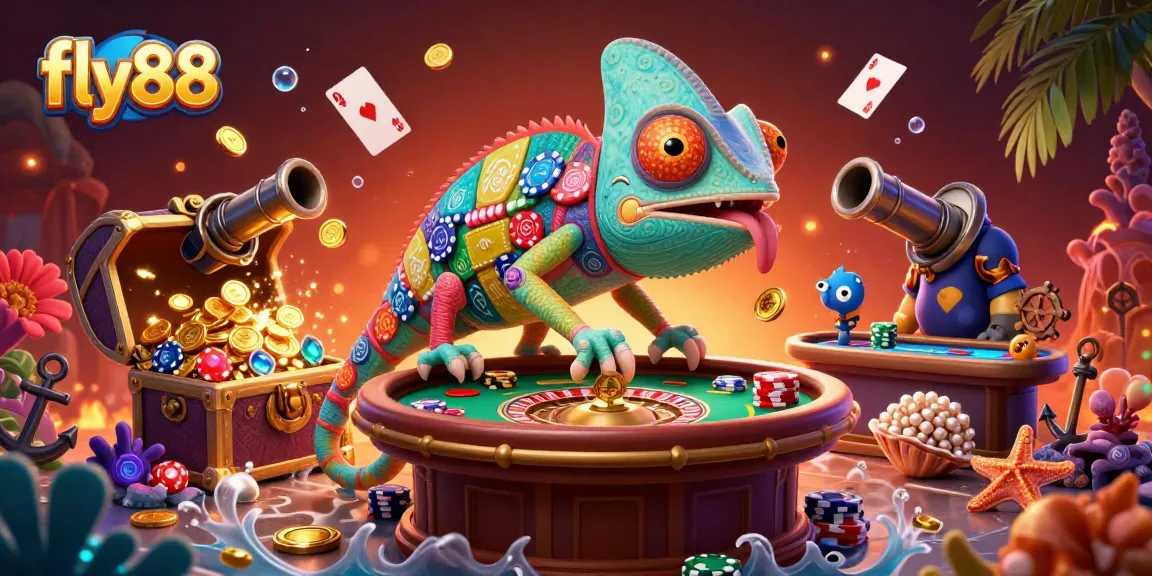 Experience thrilling moments at fly88 as the chameleon casino owner captures gold coins amidst vibrant underwater treasures.
