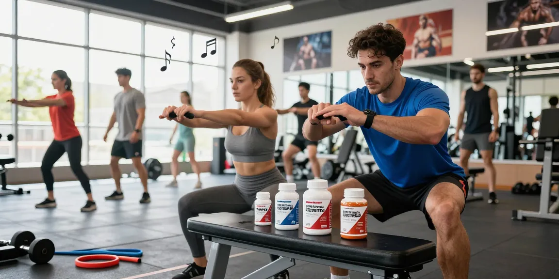 Medi Pharma Steroids supplements showcased in a dynamic fitness training scene with trainers and clients working out.