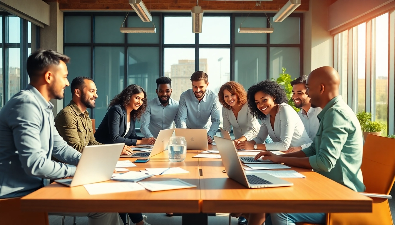 Temp agencies facilitating collaboration among diverse professionals in a vibrant office.