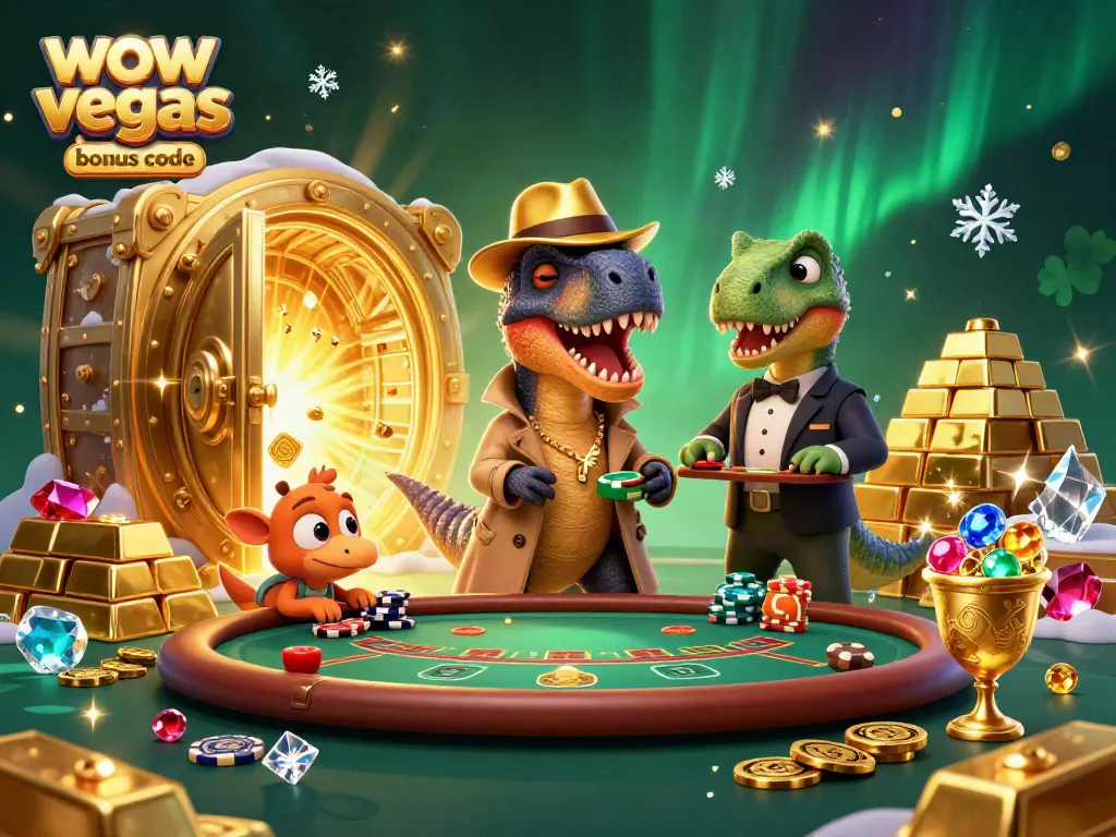 Players explore free coins and bonuses in a vibrant wow vegas bonus code casino scene.