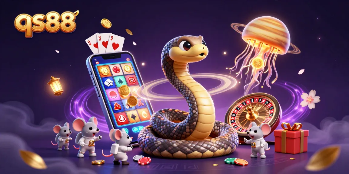 Experience thrilling gaming moments at qs88 with animated elements like slot machines and poker chips.