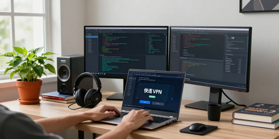快连用户在现代化技术工作空间中使用VPN,展示高效的网络连接解决方案。