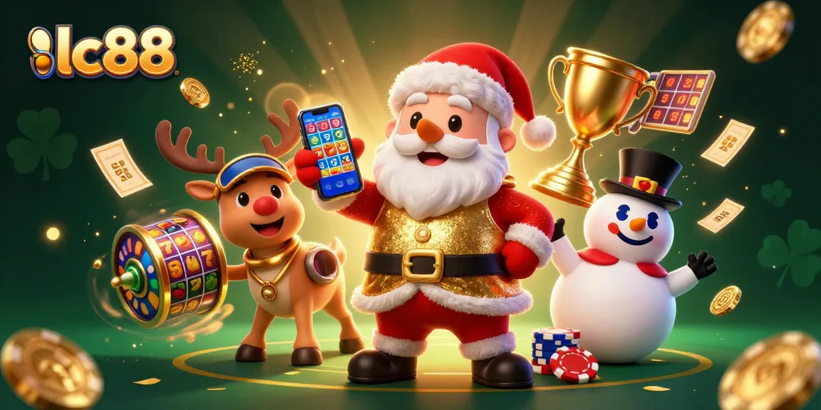 Experience the excitement of lc88 slots with Santa and friends in a lively casino scene.