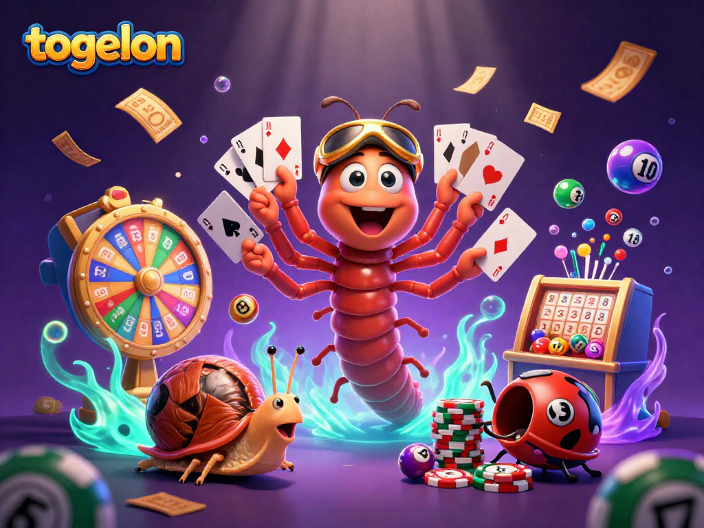 Engage with togelon as the vibrant casino scene unfolds with lively characters and lottery elements.