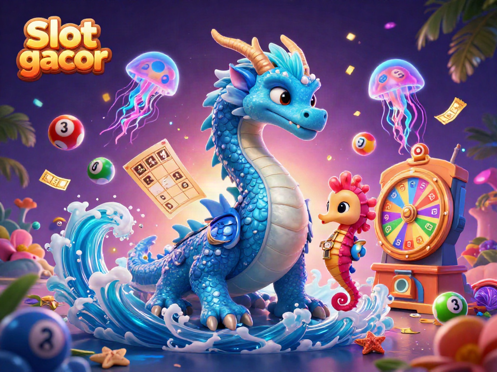Experience the excitement of Slot gacor with a vibrant scene featuring a majestic water dragon, seahorse knight, and glowing jellyfish.