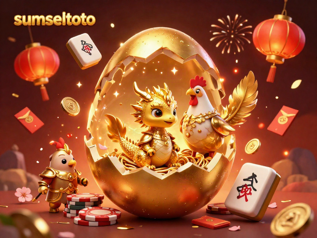 Engage with sumseltoto's vibrant gambling scene featuring a golden dragon on poker chips amidst festive elements.