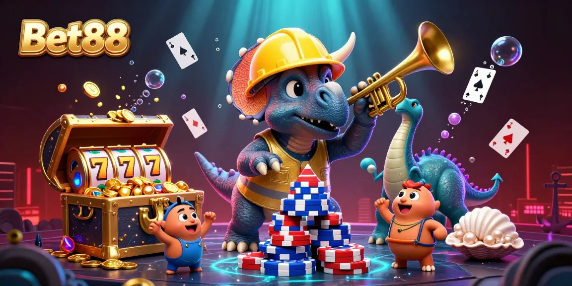 Experience the thrill of Bet88 with 3D triceratops and friends celebrating a jackpot
