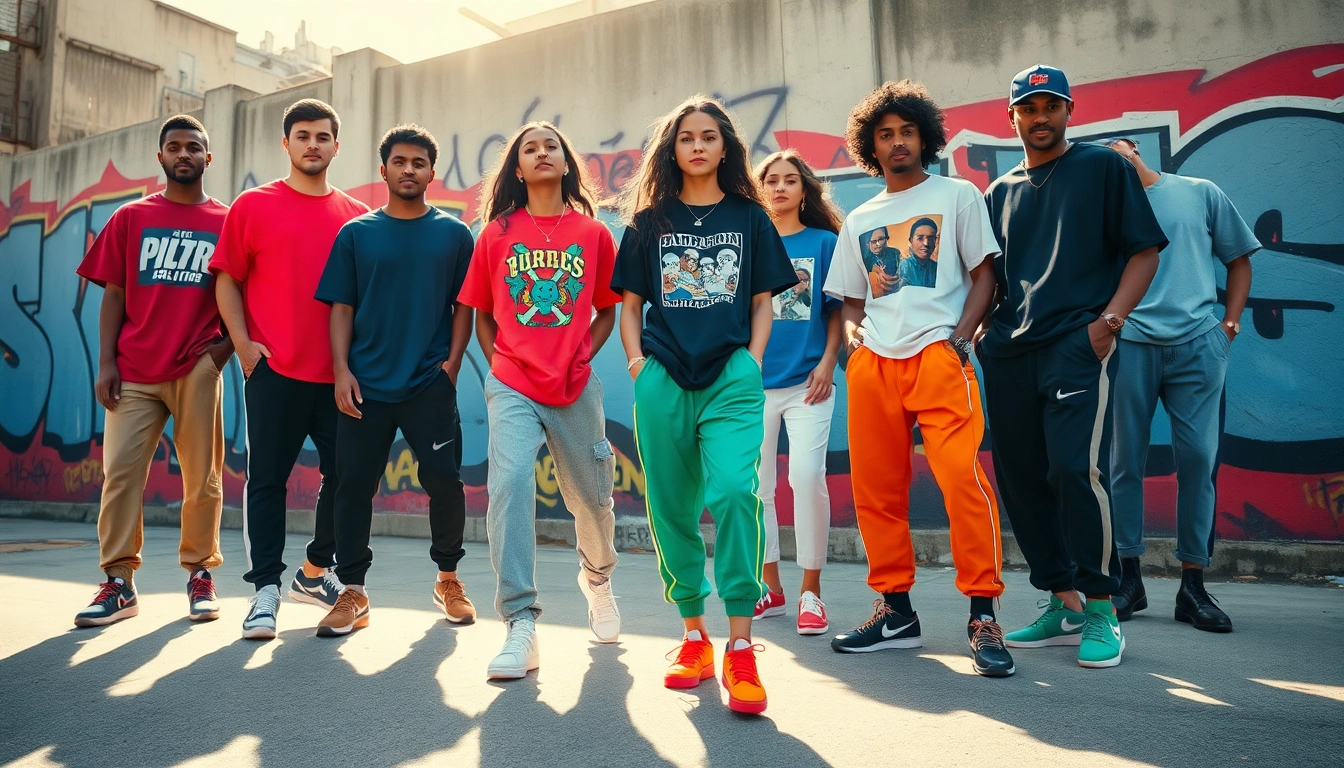 Stylish streetwear outfit showcasing vibrant fashion choices in an urban setting.