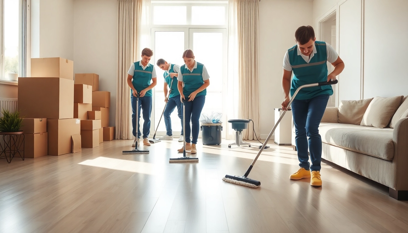 Engaged bond cleaning professionals expertly cleaning an apartment space.