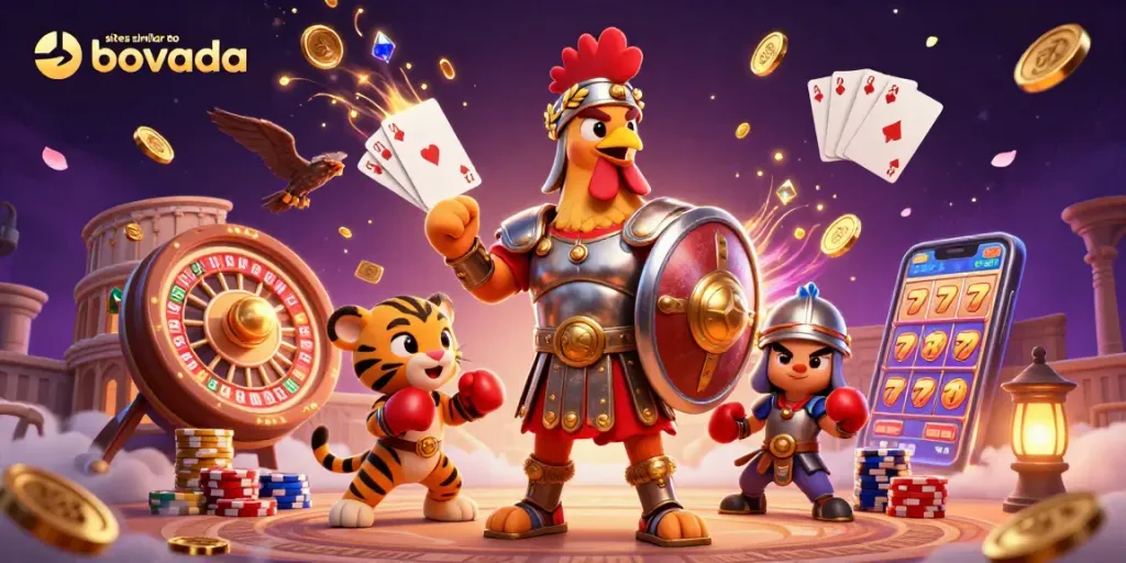 Experience thrilling action with sites similar to bovada, showcasing vibrant casino elements and engaging characters.