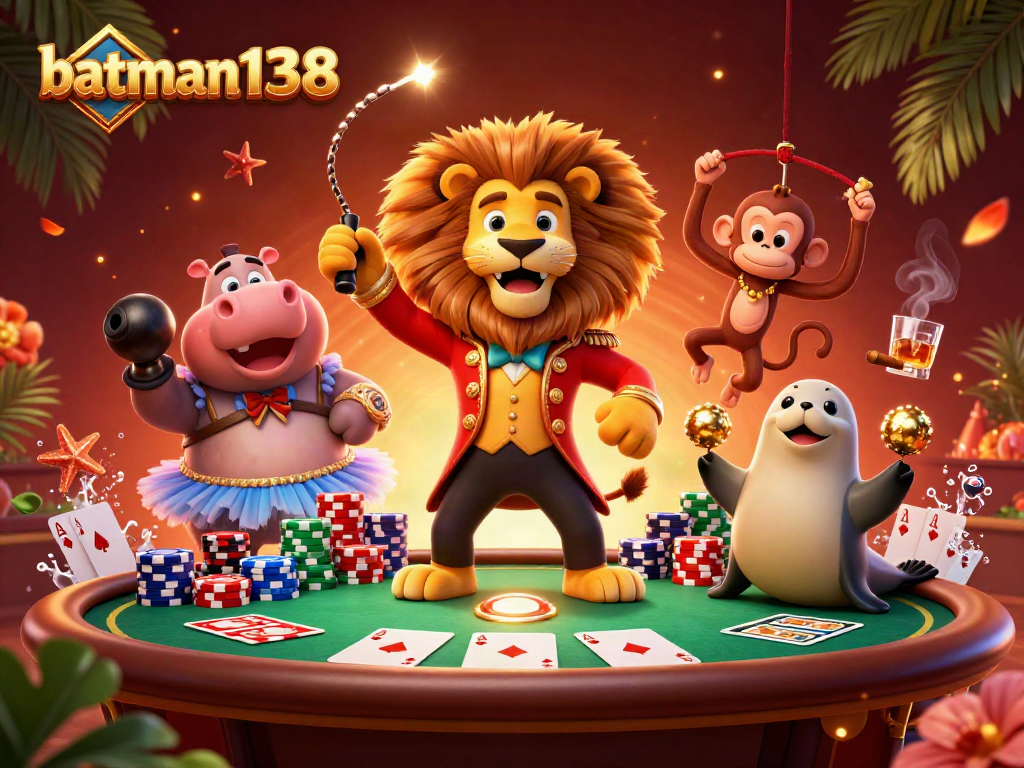Engage with batman138 at an animated casino scene featuring playful characters around a poker table.